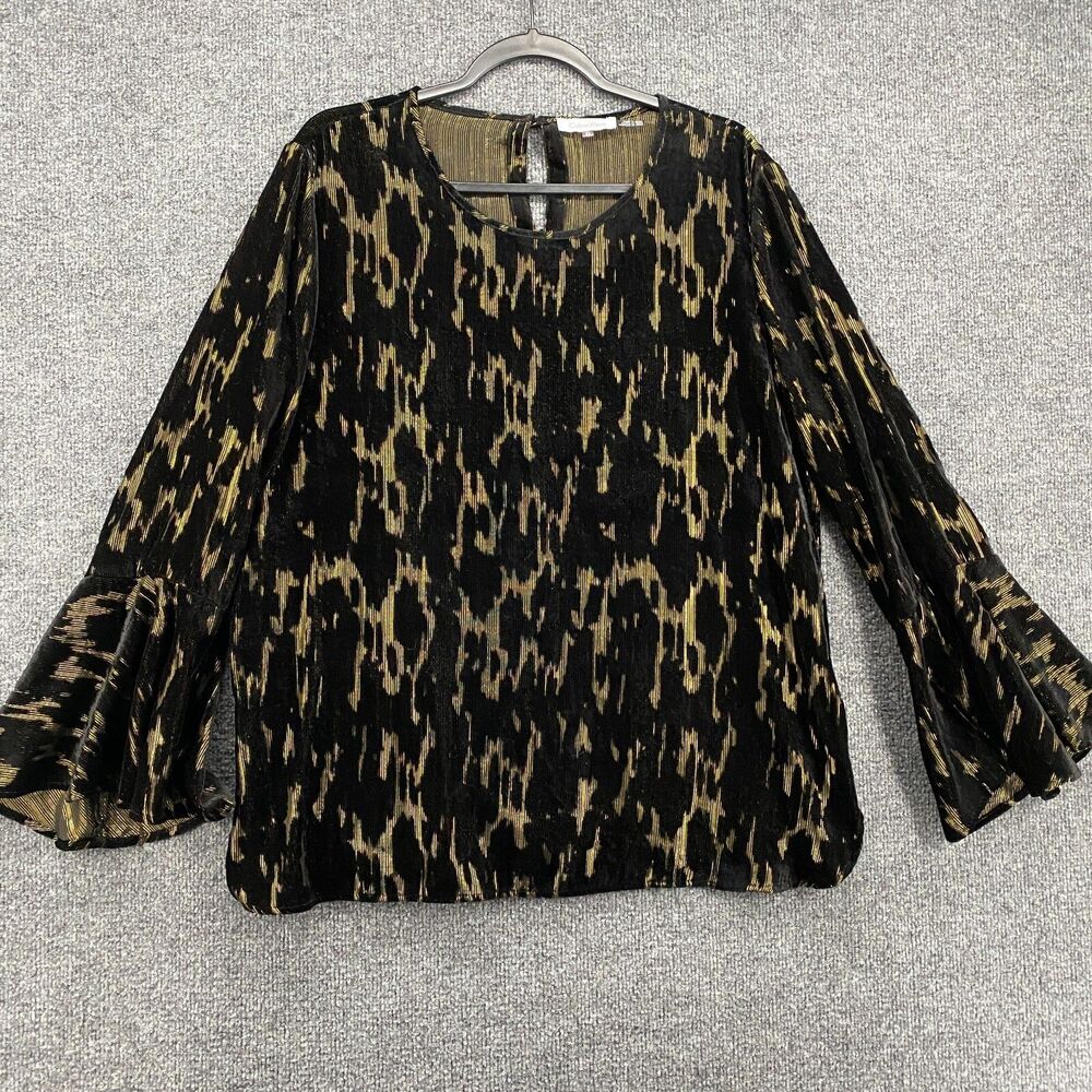 Calvin Klein Blouse Top Womens XL Black Velvet Burnout Whimsigoth Fairy Grunge